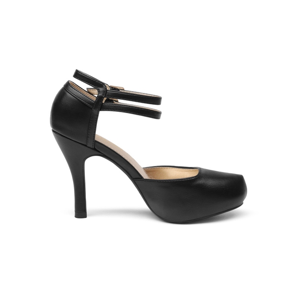 Double Ankle Strap Heel Pumps - BLACK PU - 1